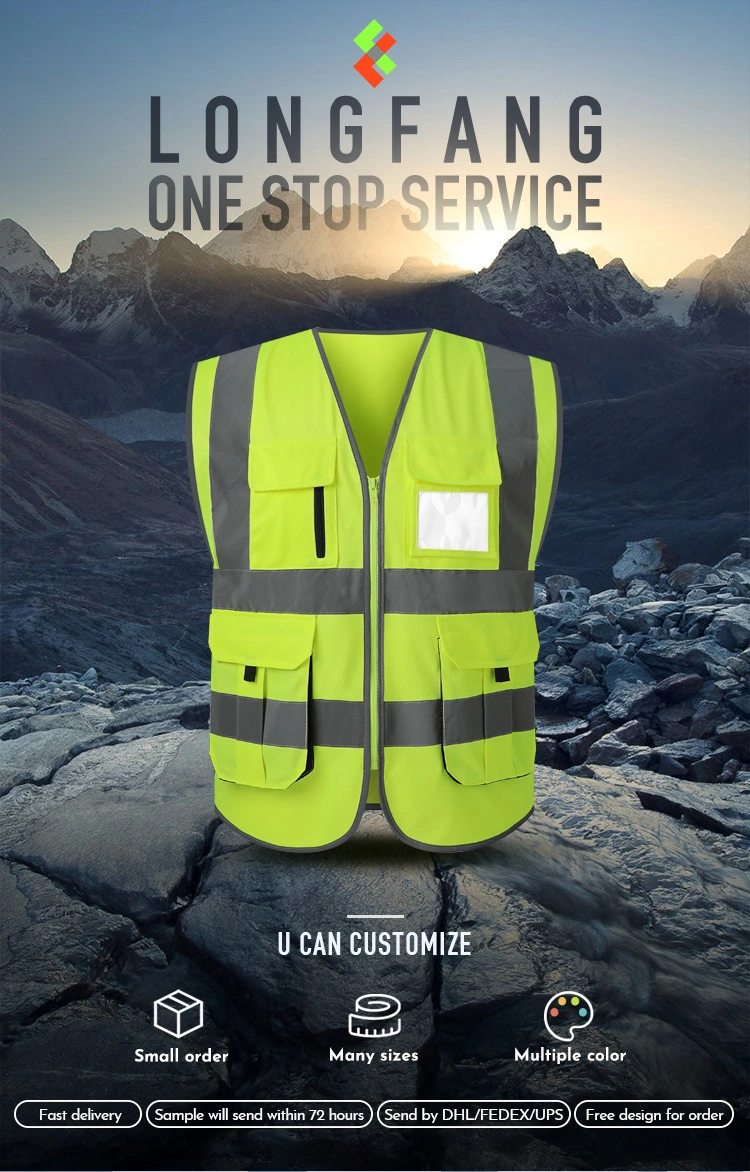 Customizable Zipper Closure Outdoor Work Construction Worker Safety Reflective Vest